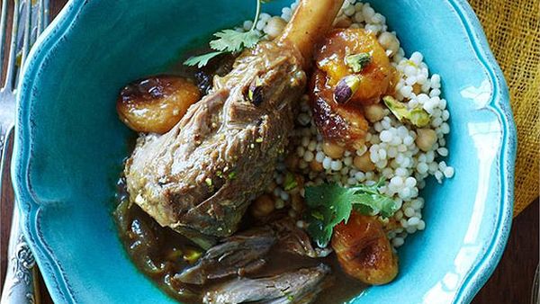 Moroccan lamb shanks with apricots and pistachios