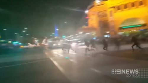 Fights broke out in the Melbourne CBD on March 12. (9NEWS)