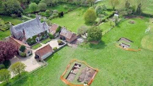 An aerial view of Mr Irwin's property showing the dig site.