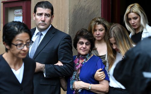 Judith Obeid, (centre), the wife of former NSW Labor minister Eddie Obeid leaves the NSW Supreme Court in Darlinghurst, Sydney, surrounded by friends and family. Source: AAP