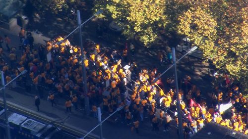 Thousands of Catholic school teachers strike in Sydney.