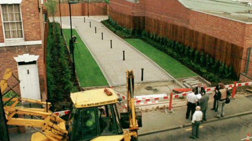 A paved walkway covers the site of the so called House of Horrors at 25 Cromwell street after it was demolished.