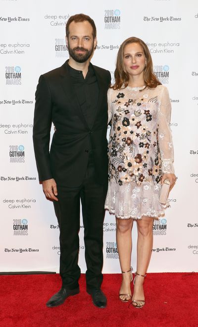 <p>The two of us: Natalie wearing delicate Rodarte, with husband Benjamin Millepied.</p>