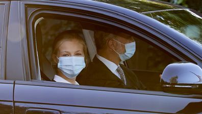 Princess Leonor of Spain arrives at the 'Santa Maria de los Rosales' School on the first day of school. 