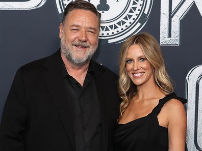 Russell Crowe and Britney Theriot attend the Australian Premiere of Poker Face at Hoyts Entertainment Quarter on November 15, 2022 in Sydney, Australia.