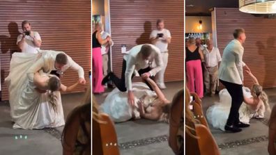 MAFS' Wedding Melissa and Bryce fall over during their first dance