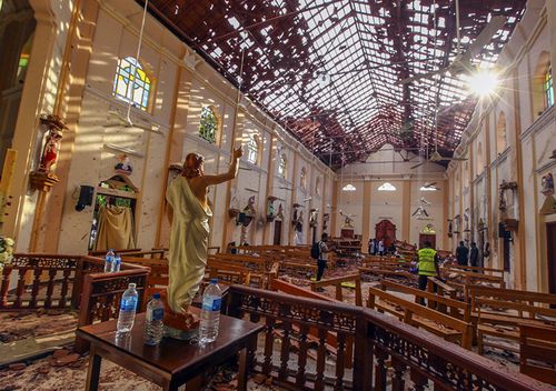 Inside St. Sebastian's Church which was damaged in a deadly bomb blast in Negombo, Sri Lanka. A series of hotels and churches were hit in suicide bomb blasts, inspired by Islamic State.