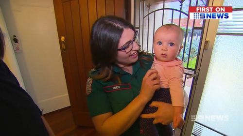 Paramedics arrived eight minutes after Olivia was born, and was healthy and crying thanks to the guidance of Ms Dadgar. Picture: 9NEWS 