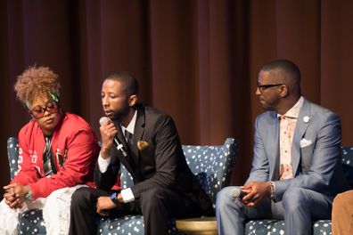 Rapper Da Brat, Brandon Smiley, and comedian Rickey Smiley on stage during TV One's "Rickey Smiley For Real" season 2 Q&A session at SCADshow on May 4, 2016 in Atlanta, Georgia. 