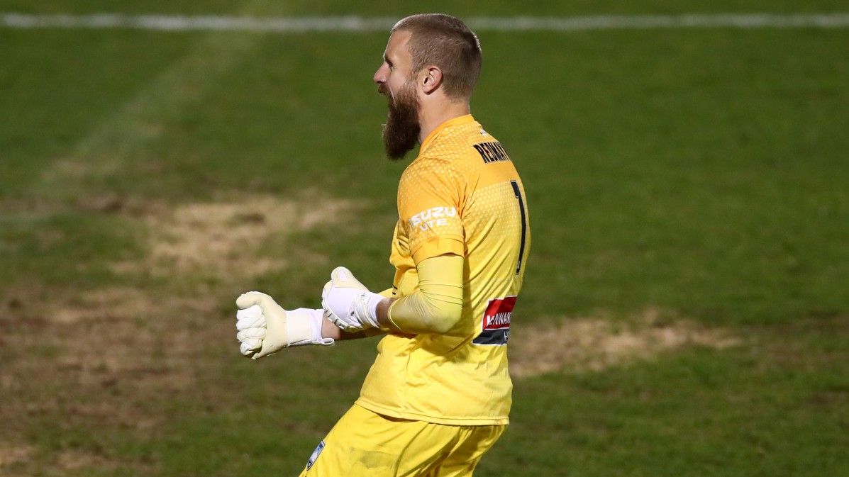 Andrew Redmayne of Sydney FC reacts in the penalty shoot out during the Australia Cup Rd of 32 match between Sydney FC and Central Coast Mariners FC at Leichhardt Oval.