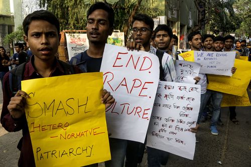 Hundreds of people have taken to the streets around India to protest the violent rape and murder of a 27-year-old vet.