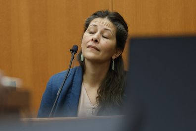 Polly Grasham, daughter of Terry Sanderson,  reacts to questioning in court on Thursday, March 23, 2023, in Park City, Utah.  Terry Sanderson is suing Gwyneth Paltrow for $300,000