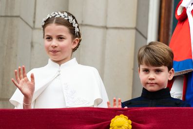 Princess Charlotte and Prince Louis on the balcony of Buckingham Palace after King Charles' coronation, May 6, 2023.