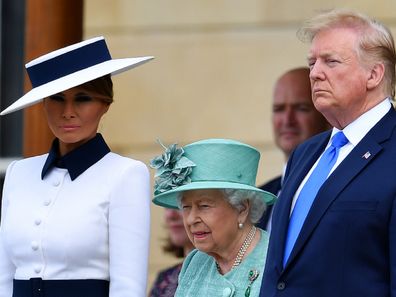 Melania Trump with Queen Elizabeth and Donald Trump.