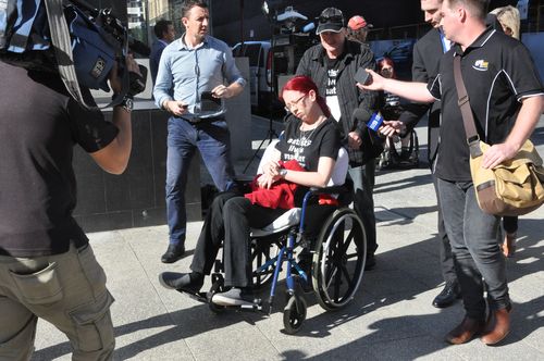 The stepmother of Aaron Pajich, Veronica Desmond, and his father Keith Sweetman are seen talking to the media as they leave the Supreme Court of Western Australia. (AAP)