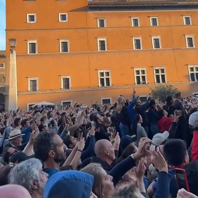 Morgan Riddle caught up in the Vatican crowds as new pope is elected.