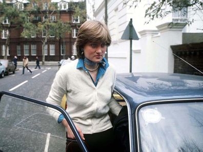 Lady Diana Spencer outside her flat in Coleherne Court, London, before her engagement to the Prince of Wales, December 1980. 