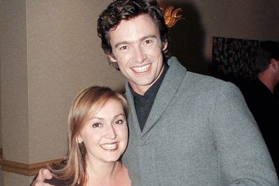 Hugh Jackman posing with Melissa Hoyer at the start of his career...