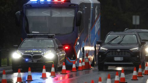 Victoria Police set up a check point on Sydney Road, Fawkner.