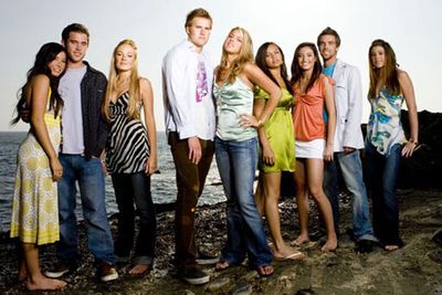 <B>The beach:</B> Laguna Beach (der).<br/><br/>Produced thanks to the popularity of teen drama <I>The O.C.</I>, <I>Laguna Beach</I> was a reality show that followed the lives of several wealthy teenagers living on the beach in Orange County. It was axed after three seasons, though its leading lady Lauren "L.C." Conrad went on to star in <I>The Hills</I>.