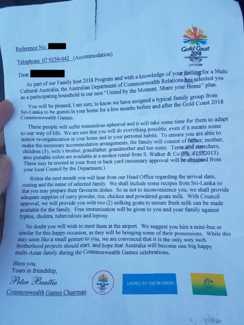 The letter invites locals to take part in a "multicultural home-sharing scheme". (Reddit / PaulHendrils)