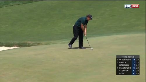 Mickelson was slapped with a two-stroke penalty and finished with 10 strokes on the whole, six over par. Picture: Foxtel