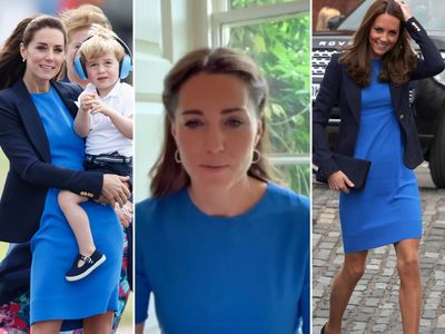 Kate Middleton Style News Kate Middleton Spotted In A Blue Long Sleeve Midi Dress And Matching Floral Face Mask