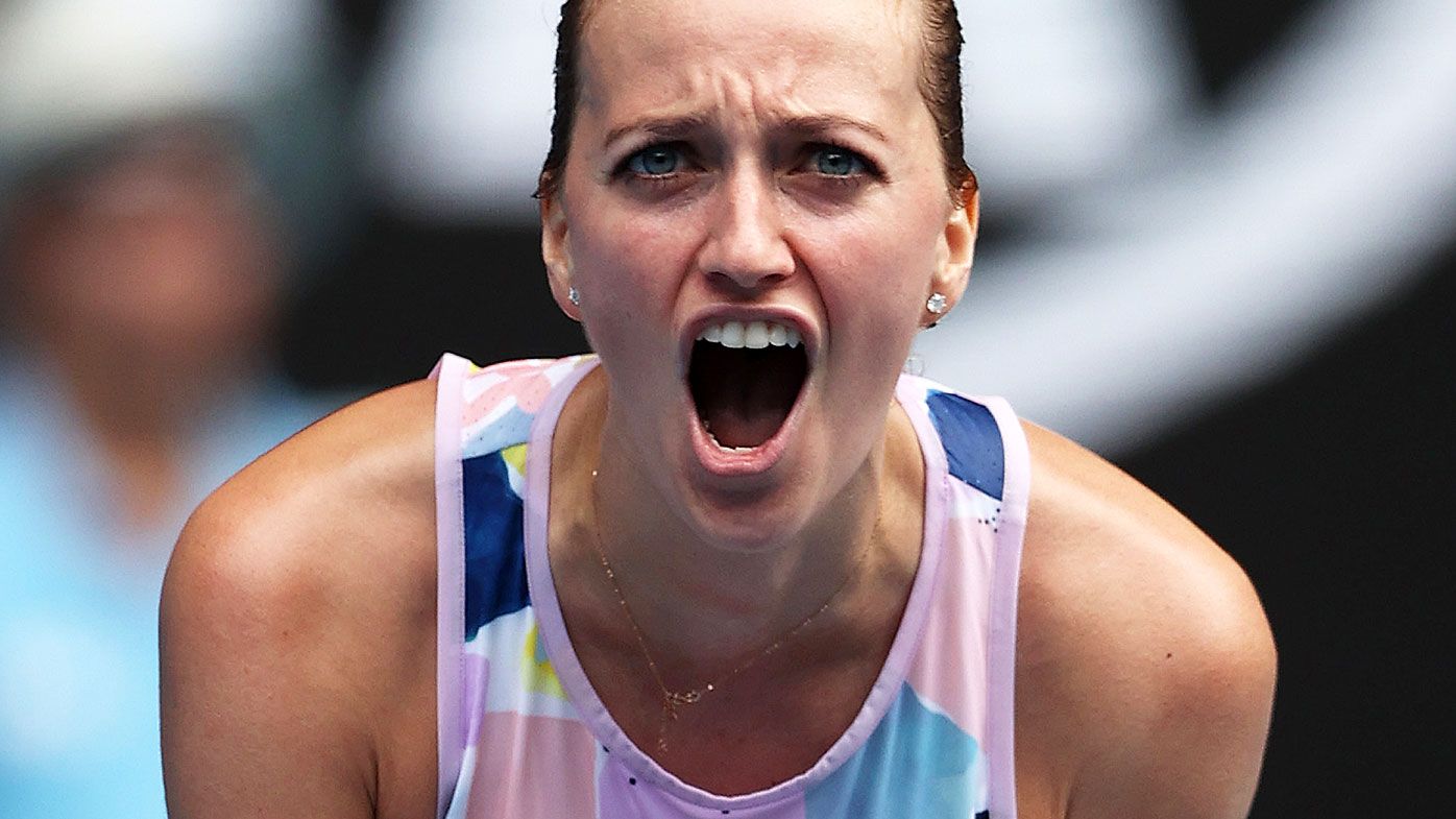 Petra Kvitova of Czech Republic celebrates after winning match point 
