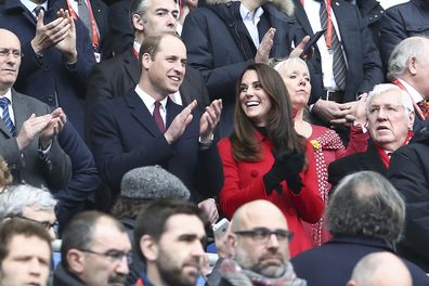 Prince William, Duke of Cambridge, with Catherine, Duchess of Cambridge (Kate Middleton) attend the RBS Six Nations match between France and Wales at Stade de France on March 18, 2017 in Paris, France. 