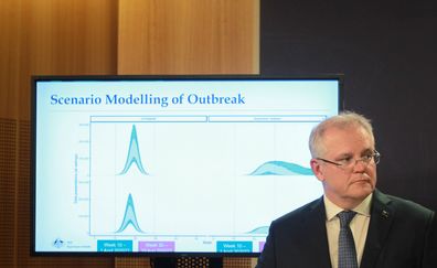 Prime Minister Scott Morrison announces new government measures to take on coronavirus. Picture:  Jacky Ghossein/SMH