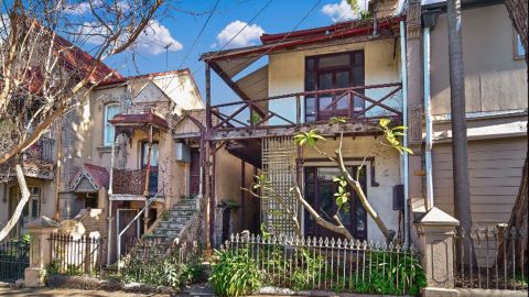 Derelict terraces auction sold big sum Enmore Sydney NSW seven figures Domain 