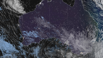 The radar map shows clouds and storms gathering over the south east coast.