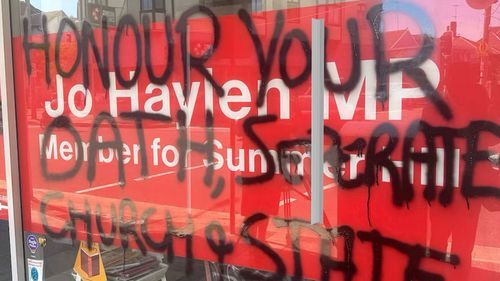 Jo Haylen graffiti on electorate office