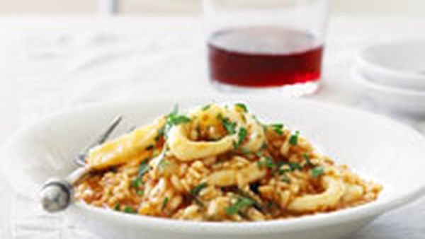 Calamari and tomato risotto