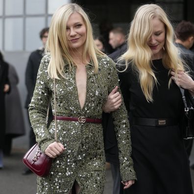 Actress Kirsten Dunst leaves at the end of the unveiling of the Gucci women's Fall-Winter 2024-25 collection presented in Milan, Italy, Friday, Feb. 23, 2024.