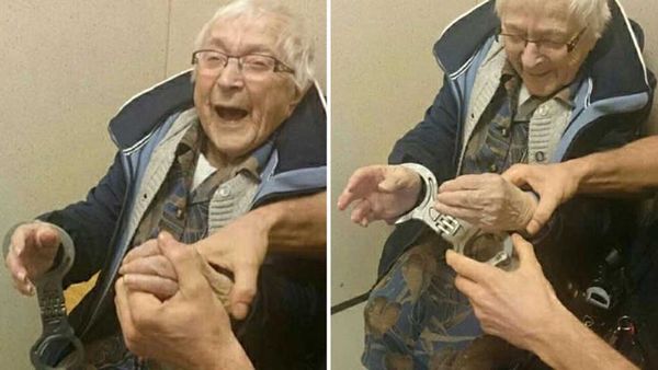 Grandma Annie is overjoyed at being arrested. (Facebook/Politie Nijmegen Zuid)