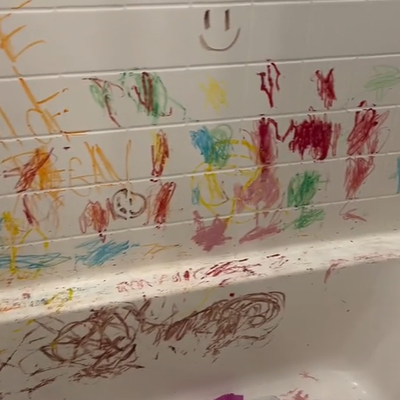 Mum of two Cait Regan reveals how her son went to town with coloured crayons in their bathtub.