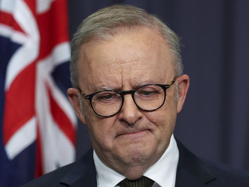 Prime Minister Anthony Albanese during a press conference following a shooting at Bondi, at Parliament House in Canberra on Sunday 14 December 2025. fedpol Photo: Alex Ellinghausen