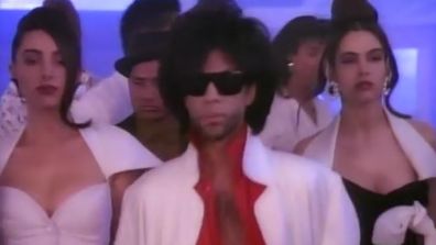 Prince with his dancers Diamond and Pearl in the music video for &#x27;Cream&#x27;.