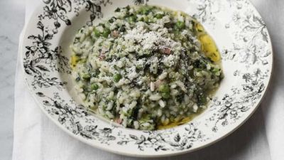 Recipe: <a href="http://kitchen.nine.com.au/2016/05/17/11/29/herbed-pea-and-pancetta-risotto" target="_top">Herbed pea and pancetta risotto</a>