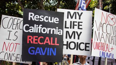 Hundreds of anti-vaccination protesters gathered in Los Angeles, California, City Hall over the weekend. 