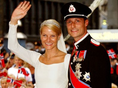 Crown Prince Haakon and Princess Mette-Marit on their wedding day, 2001.