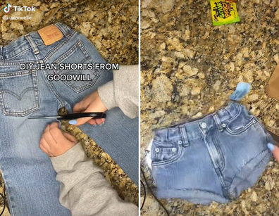 This creative mum turned her daughter's Levi's jeans into denim shorts for the summer.