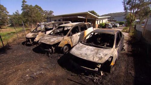 Burnt-out cars on the NSW mid-north coast.