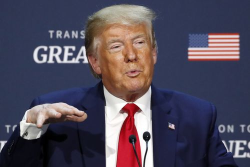 President Donald Trump speaks during a roundtable discussion in Dallas, Texas.