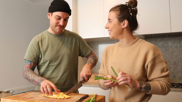 Chefs Matt Stone and Jo Barrett cook an egg stir-fry for Australian Eggs