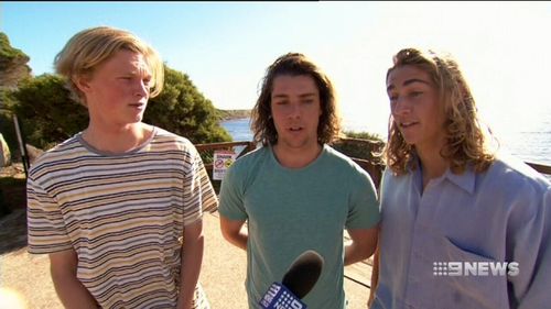 Nathan and Jason Burch and Luke Wright had a close call with a great white today. (9NEWS)