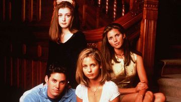 Buff the Vampire Slayer cast: Clockwise from top left: Alyson Hannigan as Willow Rosenberg, Charisma Carpenter as Cordelia Chase, Sarah Michelle Gellar as Buffy and Nicholas Brendon as Xander Harris. (Supplied)