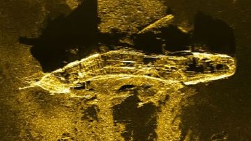 The sonar image of the shipwreck 3.7km underwater, picked up by an MH370 search vessel (Source: Australian Transport Safety Bureau)