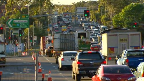 Traffic is backed up along the M5 for at least five kilometres. (9NEWS)